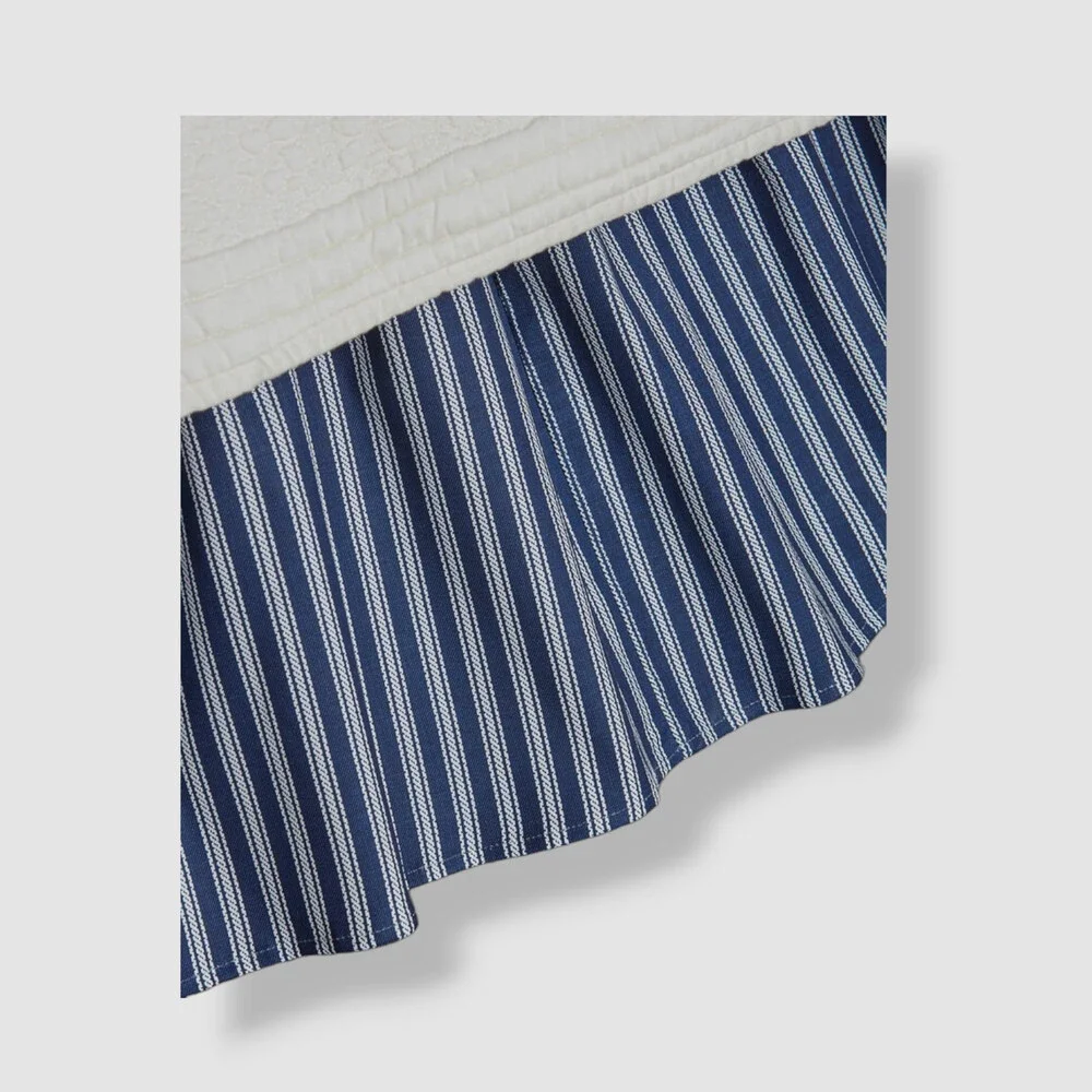$275 Sherry Kline Home Blue White King Country Toile Striped Bed Dust Skirt